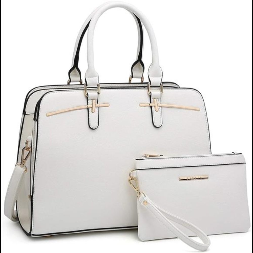 2 Pcs Vegan Leather Women Handbag Wallet Tote Bag Shoulder Bag w/ 3 Compartments